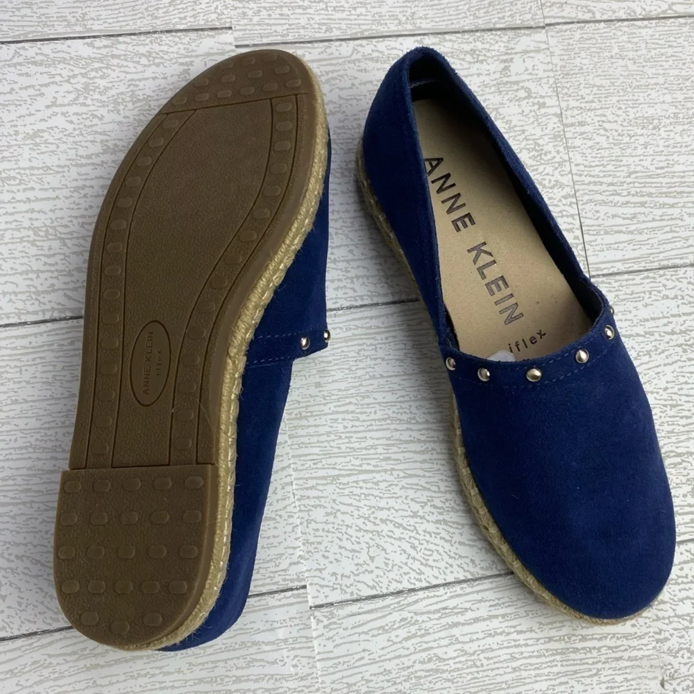 Anne Klein Kaily navy blue suede espadrille slip on flats size 6.5